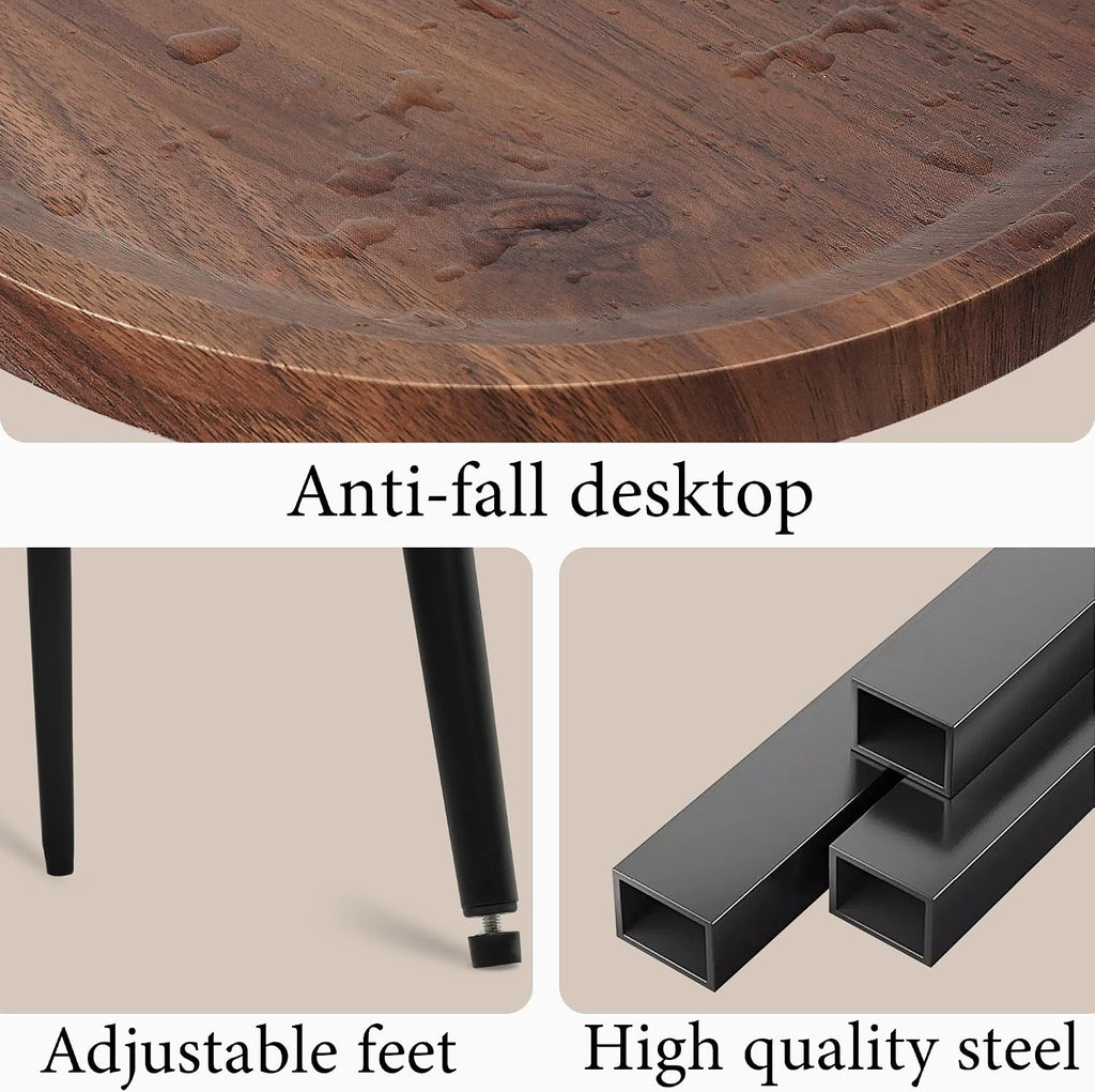 Side Table Small End Table, Oval Round Wood Sofa Table, 2 Tier Accent Table Nightstand Bedside Table with Metal Frame for Living Room, Bedroom, Small Spaces (Rustic Brown)