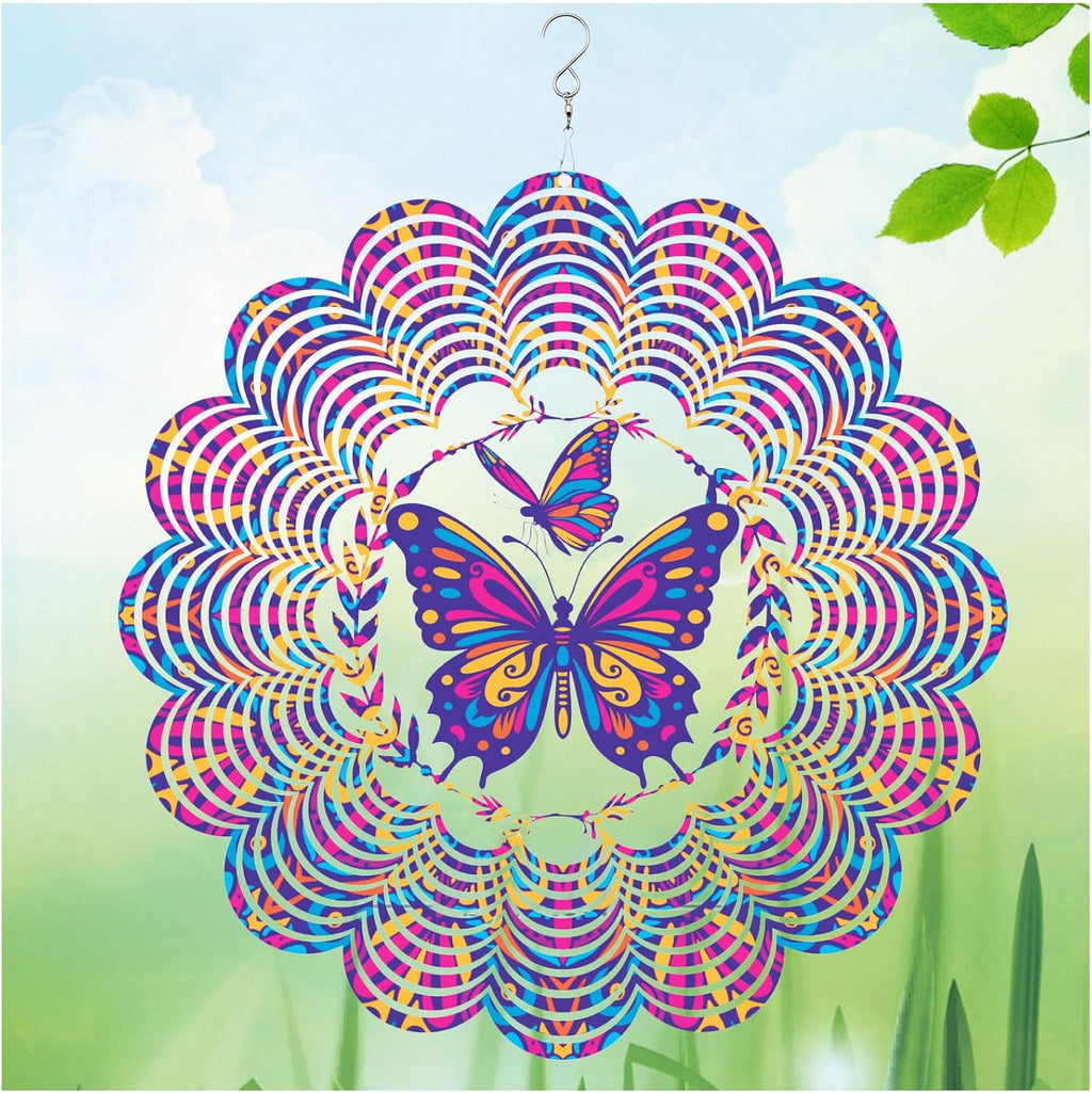 Wind Spinners Outdoor, Butterfly Metal 3D Hanging Garden Decor, 12-inch Stainless Steel Wind Spinner with Tail Spinner, Wind Sculptures for Patio Lawn Yard, Ornament Gift for Women/Men