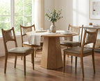 RIVOVA Wooden Dining Chairs Set of 4 PU Leather Upholstered Dining Room Chairs Kitchen Side Chair with Woven Seagrass Back Farmhouse Dinner Chair, Brown