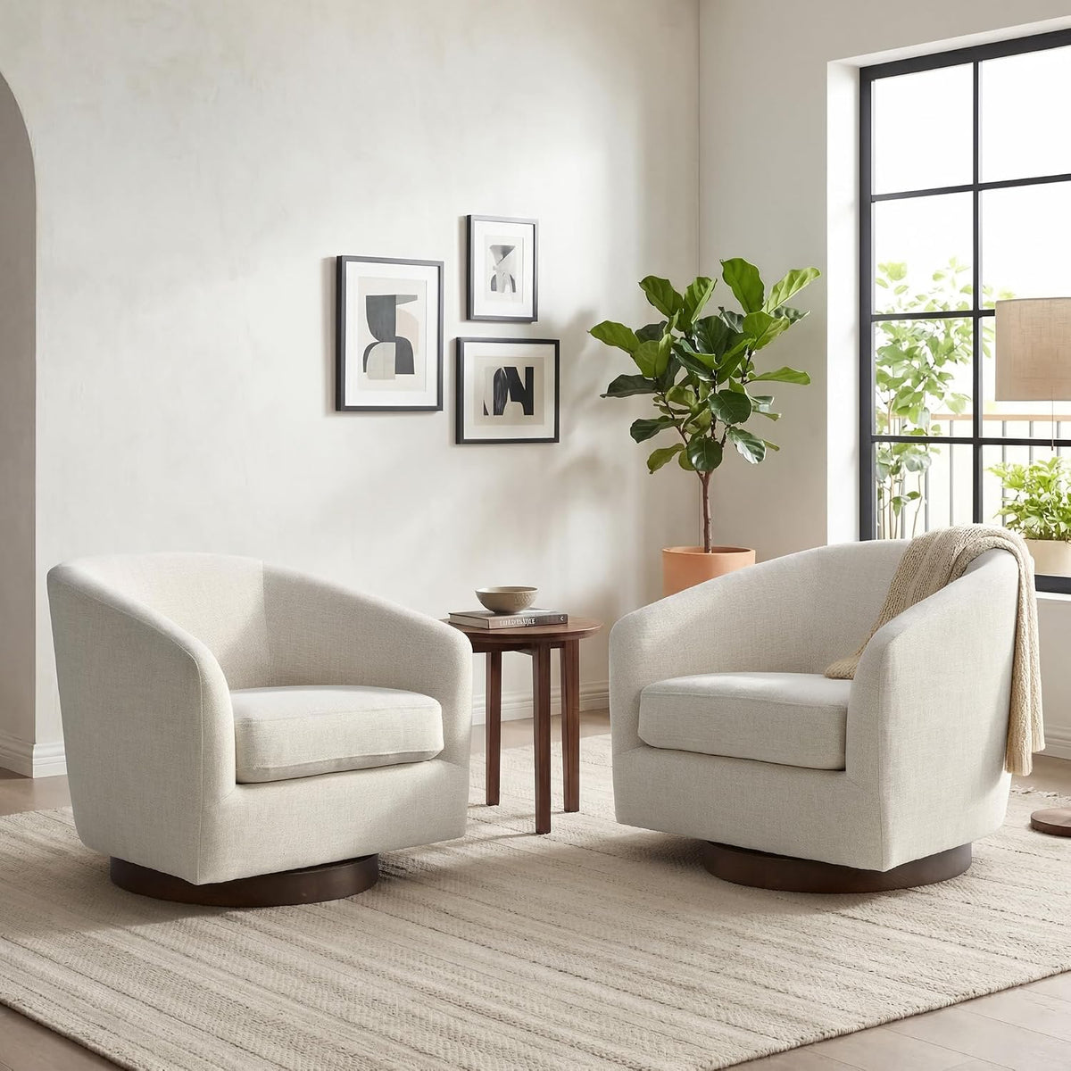 CHITA Swivel Accent Chair Set of 2, FSC Wood Frame, Fully Assembled, Linen