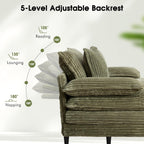 WESTSETLUX 54.8" W Oversized Chaise Lounge Chair Indoor with 5-Position Adjustable Backrest, Corduroy Sleeper Sofa Bed with 3 Pillows, Modern Cloud Couch Chair for Living Room, Bedroom, Green
