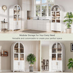 LUMISOL 71" Tall Arched Pantry Cabinet, Modern Kitchen Storage Cabinet with Doors, Wood Kitchens Storage Cabinet with 4-Tier Door Shelves & Drawer & Adjustable Shelves, White