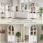 roomfitters 71" Pantry Cabinet with Arched Top & Glass Doors, 4-Door Storage Hutch with Adjustable Shelves for Kitchen, White
