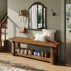 55" Solid Wood Entryway Bench with Shoe Storage, Rustic Wood Grain Shoe Rack Window Bench Seat for Foyer, Hallway, Mudroom, Bedroom, Easy Assembly (Rustic Wood)