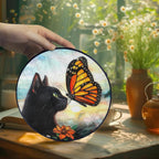 Black Cat Gifts, Cat Memorial Suncatcher Gift for Loss of Cats Butterfly Stained Glass Suncatcher Window Hanging Decor for Garden, Pet Loss Gift Christmas Birthday Sympathy Gifts for Pet Lovers Women