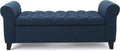 ‎GDF Studio Keiko Fabric Armed Storage Bench, Dark Blue, Dimensions: 19.75”D x 50.00”W x 20.5”H