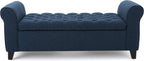 ‎GDF Studio Keiko Fabric Armed Storage Bench, Dark Blue, Dimensions: 19.75”D x 50.00”W x 20.5”H