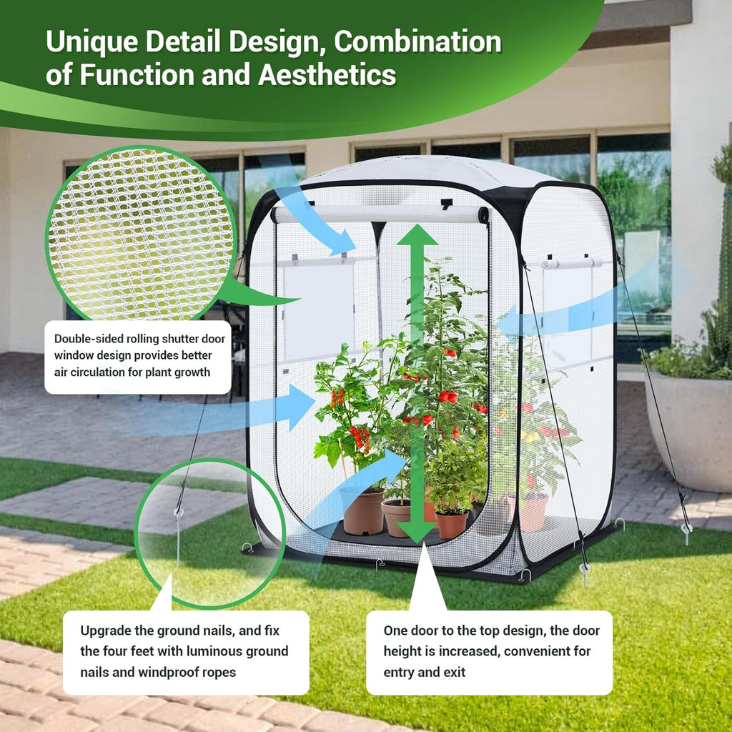 Ohuhu Pop Up House - Fast Set-up Small Greenhouse Walk in Portable Greenhouses Indoor Outdoor with Removable PE Mat & Mesh Window for Protecting Plant from Cold Frost & Birds 48 x 48 x 63.7''