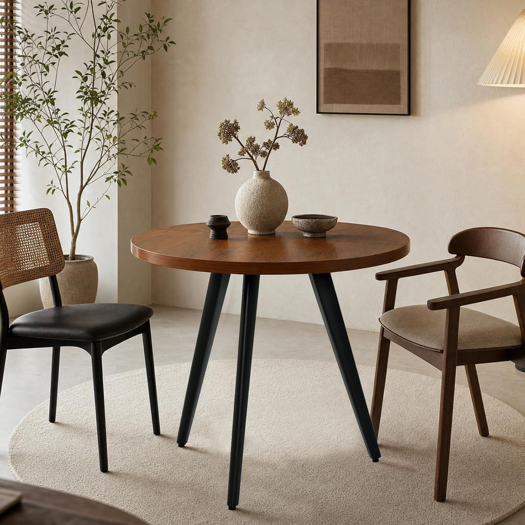 Round Dining Table, Small Dining Table for 2, 31.5" Round Table, Mid-Century Modern Kitchen Table with 1.4" Thickness Wood Grain Tabletop for or Small Space, Dining Room, Kitchen, UG Brown