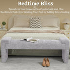 WUTUTUEE 58.7" End of Bed Bench Upholstered Modern Bedroom Bench for Living Room & Entryway, Easy Assembly, Footrest Ottoman Accent Window Bench with Solid Wood Frame & Curved Arm, Grey