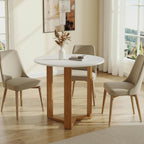 SIMTONAL 31.5" Round Dining Table, Space-Saving Small Dining Table for 2-4 People with Wood Grain Tabletop and Geometric Pedestal Base, Modern Farmhouse Table for Small Spaces, Apartment,White