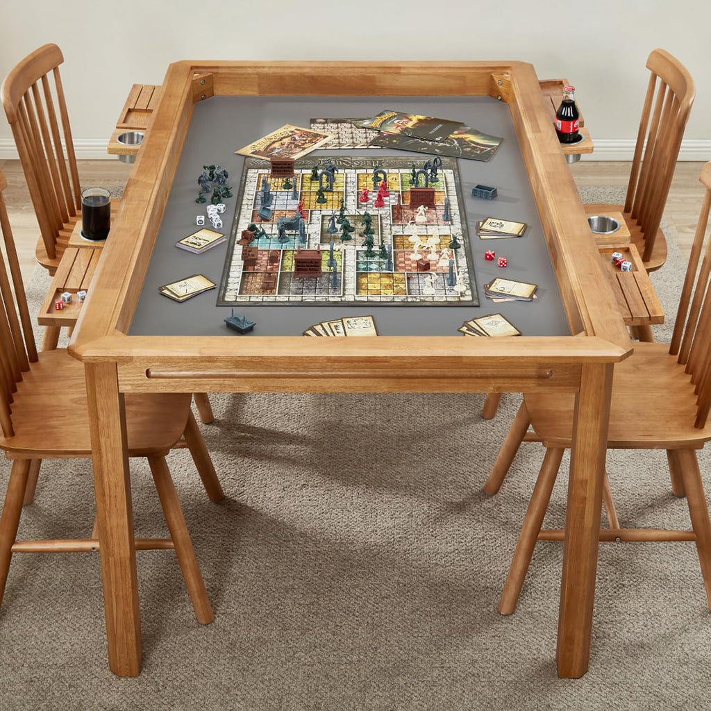 Board Game Table with Removable Table Top, Seats 4 to 6 Players with 57in x 33in Play Area, Includes Play Mat, Detachable Cup Holders and Dice Trays, Minimal Assembly Required
