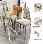 51.18" Rectangular Glass Dining Table, Tempered Glass Kitchen Tabe with Metal Legs, Stylish and Sturdy Dinner Table for Home and Outdoor Dining (Silver, 47.24")