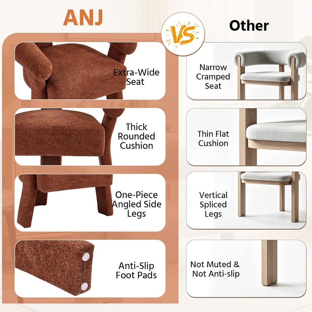 ANJ Modern Chenille Accent Chair, Barrel Armchair with Solid Wood Legs & Curved Backrest, Modern Arm Chair with Upholstered Fabric for Living Room & Vanity Room, Orange