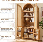 Merax 71'' Tall Farmhouse Rattan Arched Storage Cabinet | Boho Style Pantry Cabinet, Open Countertop, Rattan Doors & Adjustable Shelves, Arched Cabinet for Kitchen Dining Room