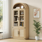 Kitchen Pantry Cabinet, Arched Bookcase with Doors, Wooden Display Cabinet with Storage Shelves, Farmhouse Bookcase for Living Room, Kitchen, Dining Room & Office