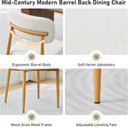 weselon Mid-Century Modern Dining Chairs Set of 4, Upholstered Velvet Dining Room Chairs with Ergonomic Curved Backrest, Wood Grain Metal Frame with Adjustable Feet (Natural Frame+Gray White Seat, 4)