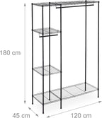 Relaxdays Open Clothes Rack, Black, 180 x 120 x 45 cm