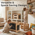 Rubber Wood Montessori Table and Chair,Toddler Tower Set, Wooden Kids Activity Toddler Table and Chair with Adjustable Height, Ideal for Eating, Reading, Drawing, Step Stool (Rubber Wood)