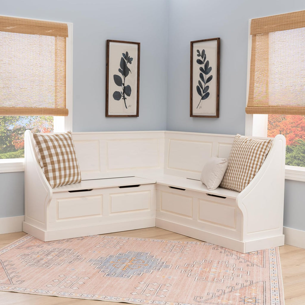 Linon Harris White Corner Breakfast Nook - Nook Only, Table is NOT included! 20.88D x 61.88W x 36.63H in