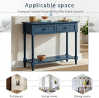 P PURLOVE Console Table Sideboard Wooden Sofa Table with 2 Drawers and Bottom Shelf (Dark Navy)