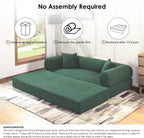 80" Cloud Sleeper Sofa Bed Pull Out Couch, Corduroy Sofa with Side Storage Pocket, Convertible Compression Sofa with Pillows for Living Room Bedroom, Light Green