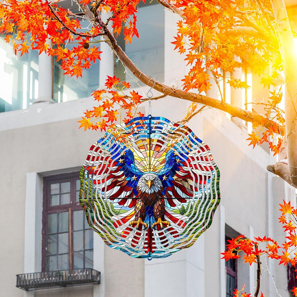 10 Inch 3D Flag Eagle Wind Spinner, Unique Metal Hanging Kinetic Wind Sculpture Gifts for Women Mom Grandma Wife, Outdoor & Indoor Decorations, Yard and Garden Ornament