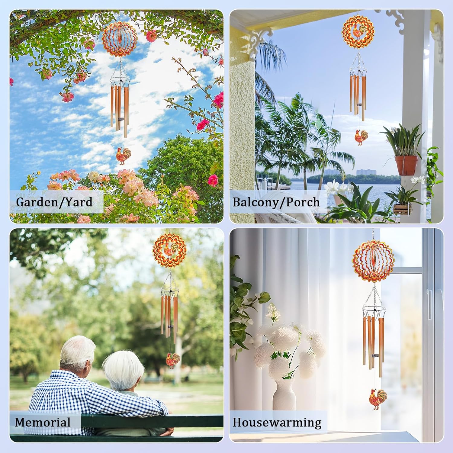 Wind Chimes for Outside with Chicken Wind Spinner, Unique Birthday Thanksgiving for Women Mom Grandma Neighbors Chicken Lovers, Outdoor Farm House Garden Yard Rooster Decor
