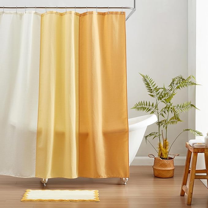 MONDAY MOOSE Bath Mat with Scalloped Wavy Ripple Design, Microfiber Absorbent Non Slip Tufted Rug for Floor, Shower or Kitchen (20x32 inch, Yellow)