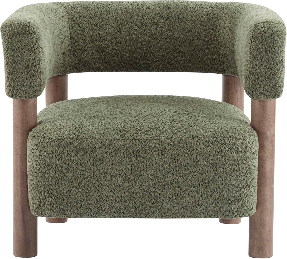 Christopher Knight Home Carly Low Profile Accent Chair, Round Backrest Side Chair, Living Room Armchair with Boucle Fabric Cushion,Comfy Reading Chair for Bedroom,Wooden Single Lounge Sofa,Olive Green