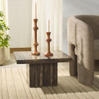 SAFAVIEH Couture Collection - Olivia Brown Marble Accent Table, Square Pedestal Design, Fluted Base Statement Piece (SFV9702B)