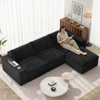 Vesgantti 114" L Shaped Couch, Deep Seat Sectional Sofa, Black | Oversized 3 Seater Modular Couch with Ottoman, Cloud Sofa for Living Room, No Assembly Required, Free Combination, Chenille