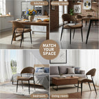 PU Leather Dining Chairs Set of 4, Mid Century Modern Dining Chairs with Stitching, Upholstered Kitchen & Dining Room Chairs with Curved Back and Black Metal Legs (Brown)
