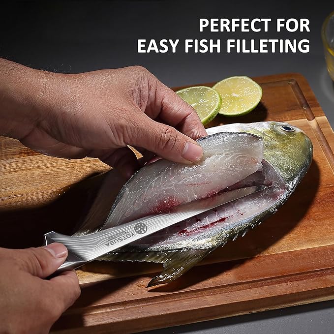 YOTSUBA Fillet Knife, 7 Inch Fish Knives for Filleting, Razor Sharp High Carbon Steel Boning Knife with Ergonomic Rosewood Handle, Professional Fish Knives for Meat with Gift Box