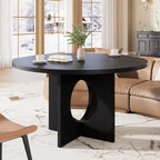 Garvee 47" Round Dining Table for 4-6 People - Circle Kitchen Dinner Table with Sturdy Pedestal Base, Space Saving Dinning Room Furniture for Living Room, Kitchen, Apartment, Black