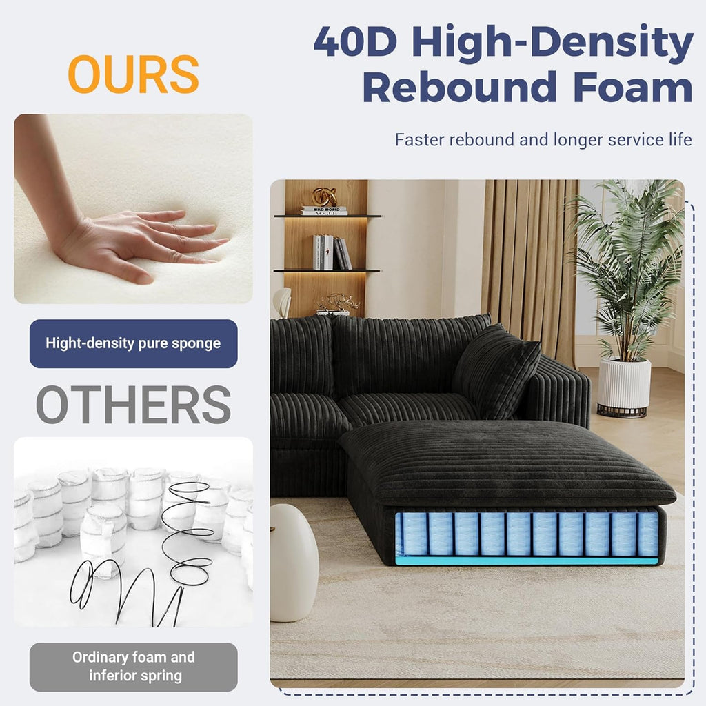 157.6" Oversized Cloud Sofa with 2 Ottomans, Modern Corduroy U Shaped Modular Sectional Couch, Deep Seat Floor Furniture Set, No Assembly Required (4 Seater+2 Ottoman)