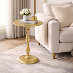 CLEENTABLE Modern Round Gold End Table - 15" Width x 21" Height Metal Side Table for Living Room, Bedroom & Small Spaces - Luxury Gold Finish Accent Table