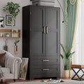 Wooden Armoire Wardrobe Closet, Bedroom Armoires with Door and Drawers, Freestanding Wardrobe Clothing Storage Cabinet with Shelves and Hanging Rod for Bedroom, Laundry Room, Cloak Room（Black）