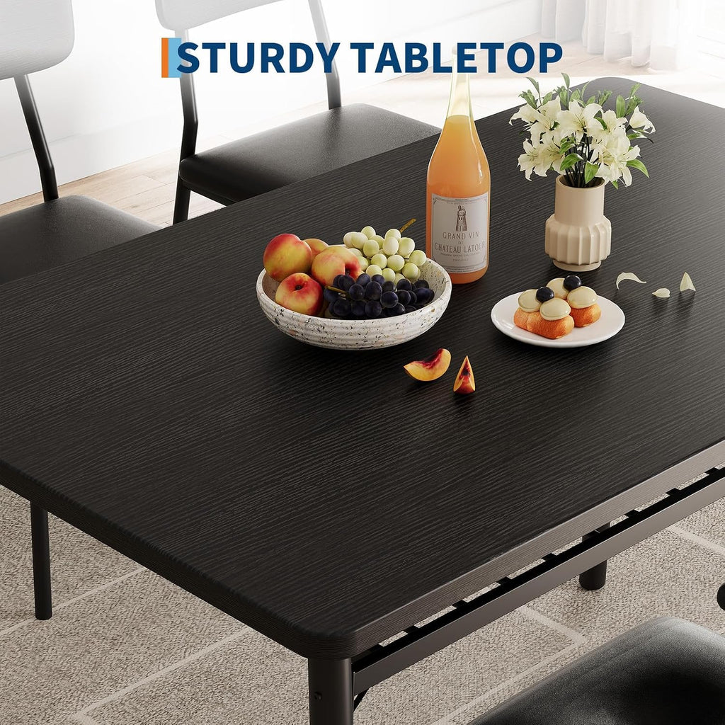 GarveeHome Dining Table Set for 4 with Storage Rack, Black | 5-Piece Kitchen Table and Upholstered Chairs, Wood Tabletop, Heavy-Duty Metel Frame, for Small Space, Apartment, Kitchen Room