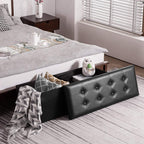 YOUDENOVA 43" Ottoman with Storage, Folding Faux Leather Bench, Black | Foldable ottoman with hidden storage, padded faux leather seat and sturdy MDF frame for everyday use.