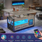 Itaar 40" Lift Top Coffee Table, 4 in 1 Coffee Tables with Storage Cabinet for Living Room, Small Farmhouse Coffee Table with 2 Fabric Drawers & LED Light for Dining Room, Grey