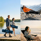 Portable Reclining Camping/Lounge Chair for Outdoor (1, Blue) | Soft Cushion, 4-Position Backrest, Removable Footrest, Cup Holder & Versatile Carry Bag