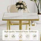 31.5'' Square Modern Dinning Table with Sintered Stone Tabletop, Golden Edge & Pedestal Base, Bistro Tulip Table for 2-4 Person for Dining Room/Cafe/Small Spaces/Restaurant (Crystal Onyx)