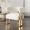 Barrel Accent Chair,Modern Side Chair with Golden Metal Legs, Sherpa Upholstered Reading Armchair for Bedroom, Boucle Club Chairs for Living Room/Reception Room/Lounge/Office, White