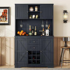 Merax 73.8" Kitchen Pantry Storage Cabinet, Freestanding Larder Cupboard, Kitchen Hutch Cabinet with Drawers Shelves and Cabinets, Buffet Cabinet Wine & Glass Racks for Dining Room, Living Room, Blue