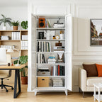 75.3" H Kitchen Pantry Cabinet with 5 Adjustable Shelves, Farmhouse Metal Pantry Cabinet with 2 Doors for Kitchen Home, Assembly Required,White