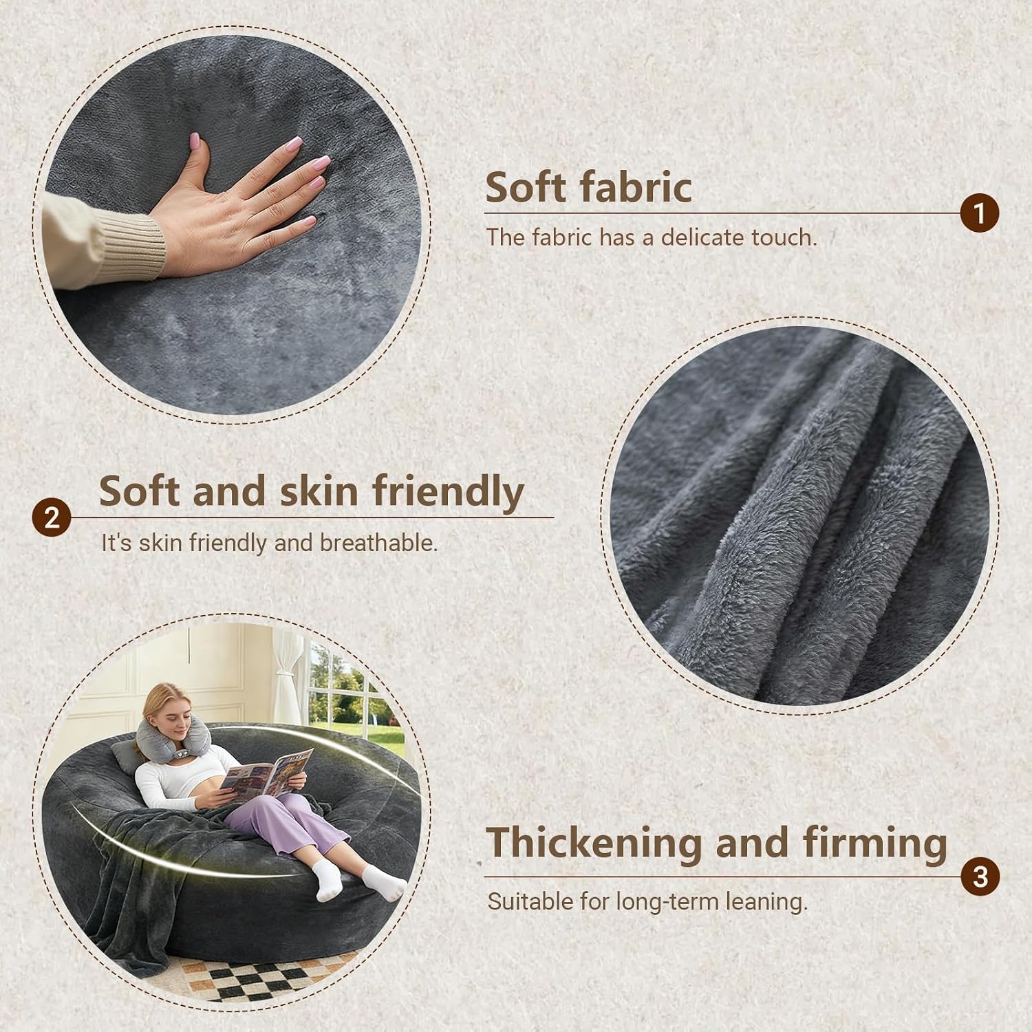Big Bean Bag Chairs for Adults Memory Foam Chair Living Room Furniture (Darkgrey, 6FT) | Bean Bag Chair with Filler Super Soft Plush Suitable for Bedrooms Comfy Lounge Reading Chairs
