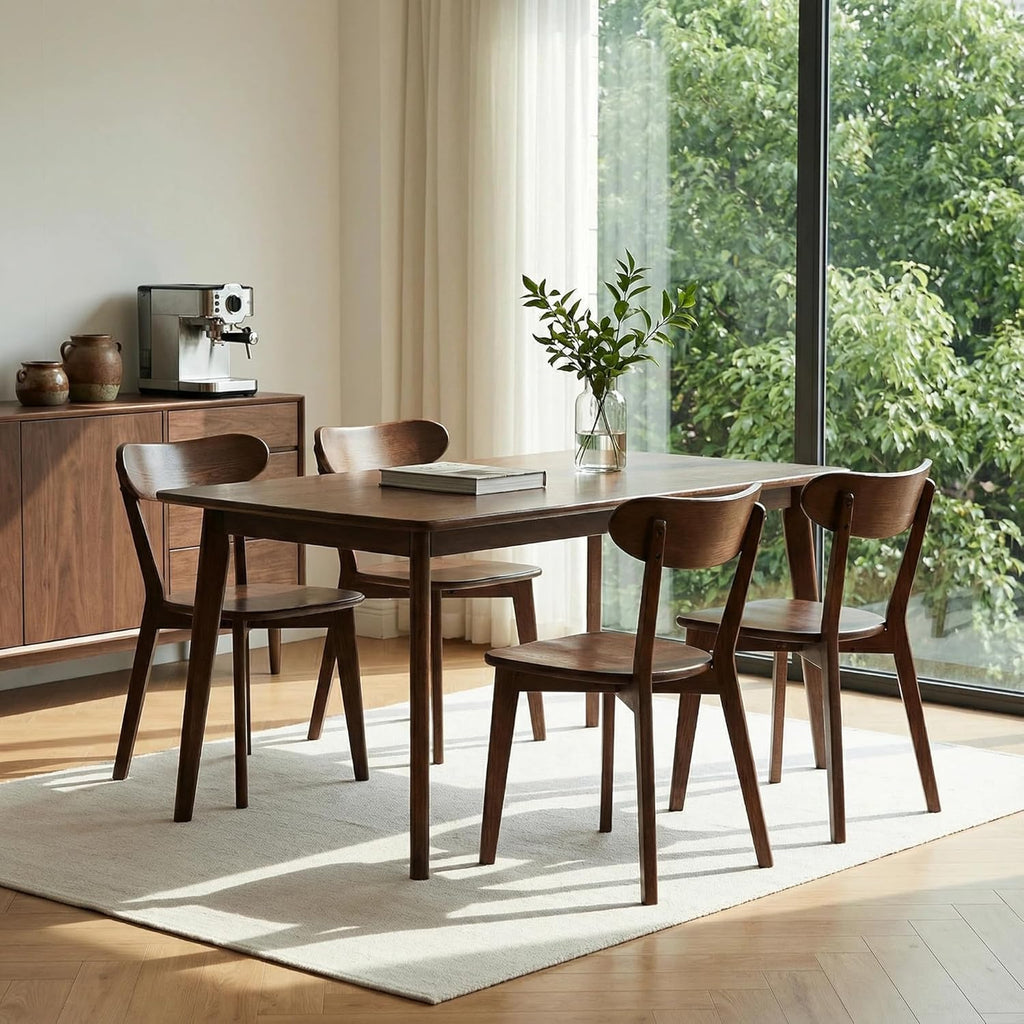 Solid Wood Dining Chairs Mid Century Modern Kitchen Chairs Set of 6 | Rounded Curved Backrest, Wide Comfortable Seat, Ergonomic Support, Easy Clean Wood Finish, Multiple Set Options,Walnut Color