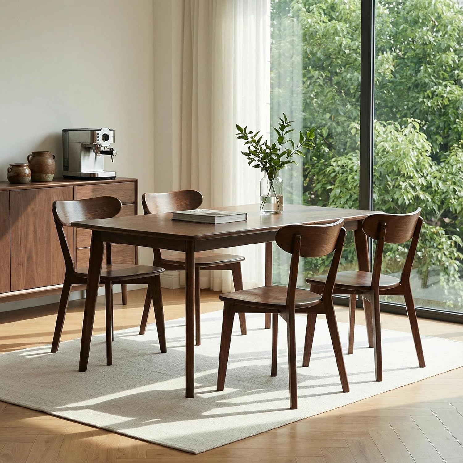 Solid Wood Dining Chairs Mid Century Modern Kitchen Chairs Set of 6 | Rounded Curved Backrest, Wide Comfortable Seat, Ergonomic Support, Easy Clean Wood Finish, Multiple Set Options,Walnut Color
