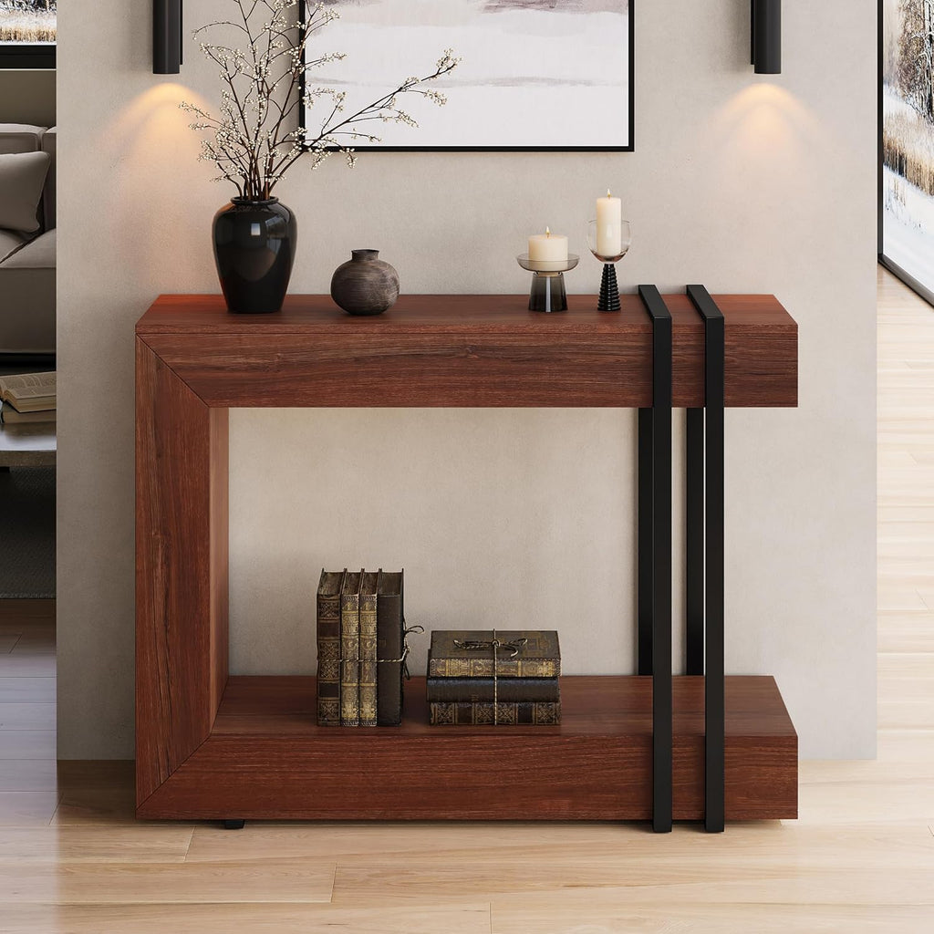 Einhomn 42.5" Console Table Behind Couch, 2-Tier Narrow Entryway Table with Storage, Wood Sofa Tables for Entrance/Hallway/Living Room/Foyer, Walnut Brown